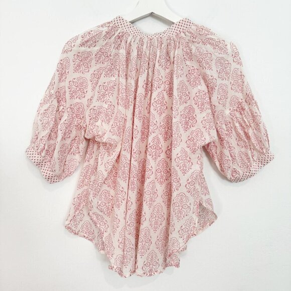 Alamwar V-Neck Puff Sleeve Popover Boho Peasant Blouse Lightweight Top Small - Picture 9 of 11